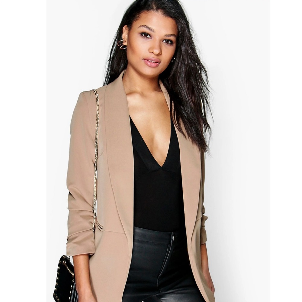 boohoo ruched sleeve blazer